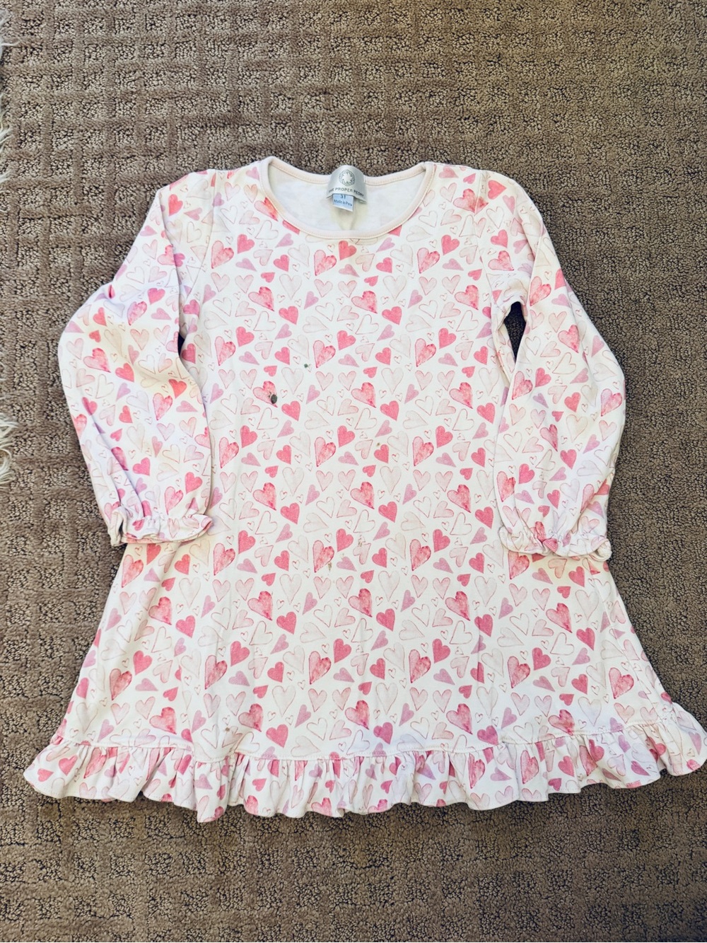 Girls' Pink Heart Ruffle Hem Nightdress